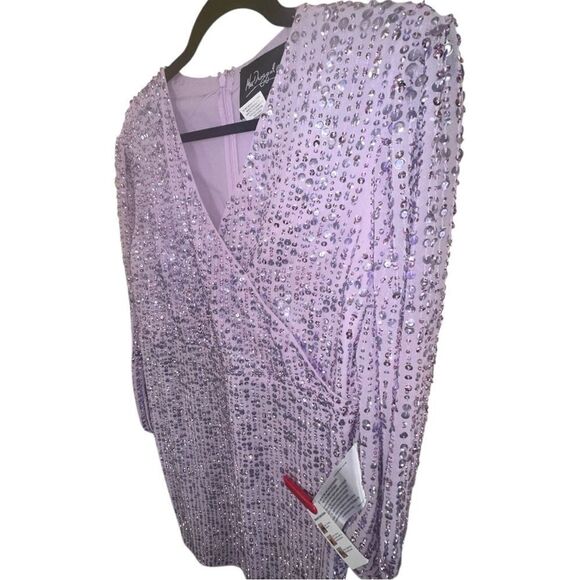 Mac Duggal Sequin Long Sleeve Cocktail Midi Dress in Lavender Purple Size 14 - Picture 4 of 10